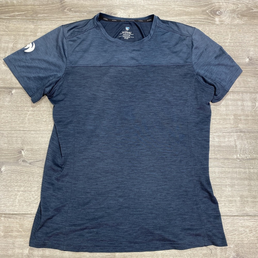 Kuhl Shirt Mens Medium Blue Performance Short Sleeve Athletic Hiking Top Outdoor